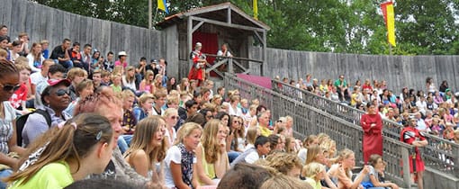 De arena van het Archeon met strijdende gladiatoren